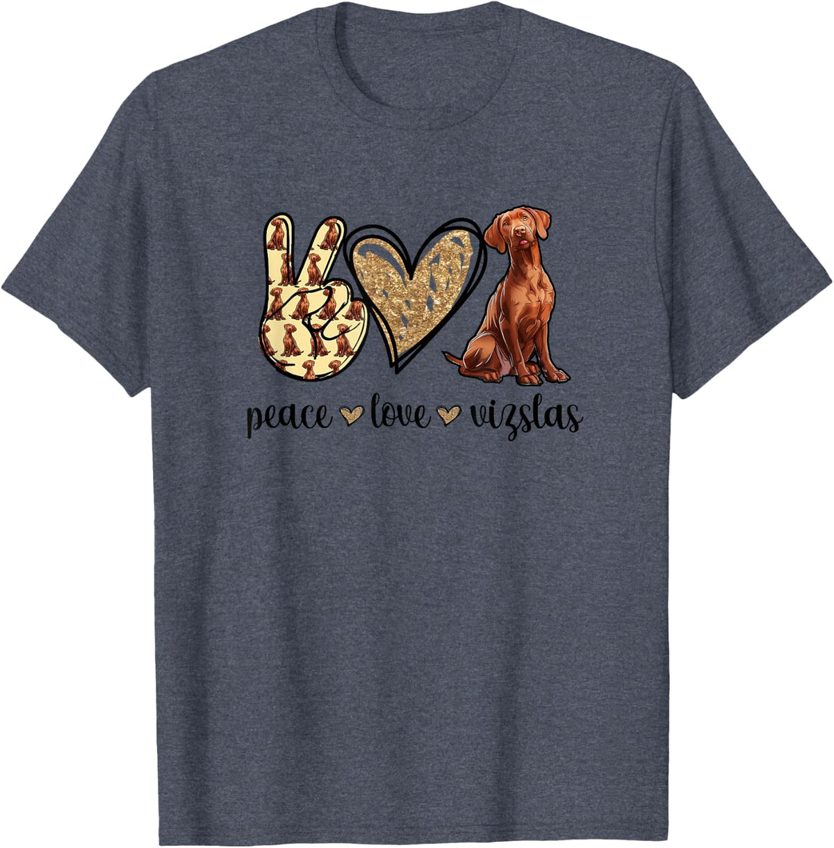 Funny Womens Girls Kids Peace Love Vizslas Dog Lover T-Shirt - Heather Blue