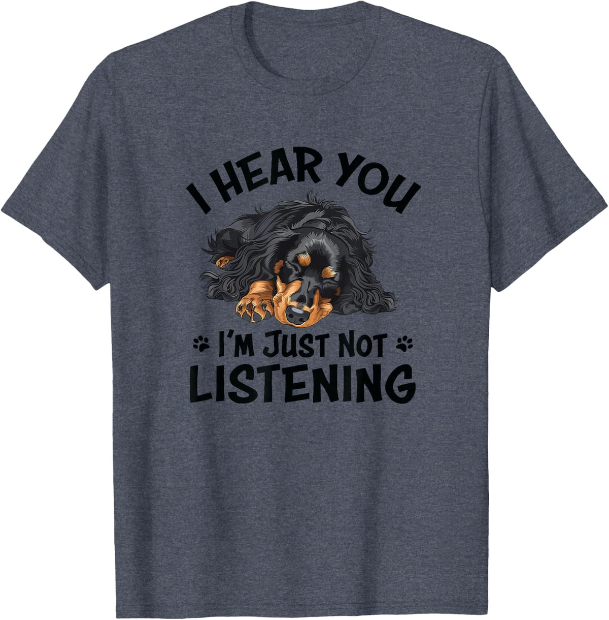 Hear You Not Listening Black Long Haired Dachshund Lover T-Shirt - Heather Blue