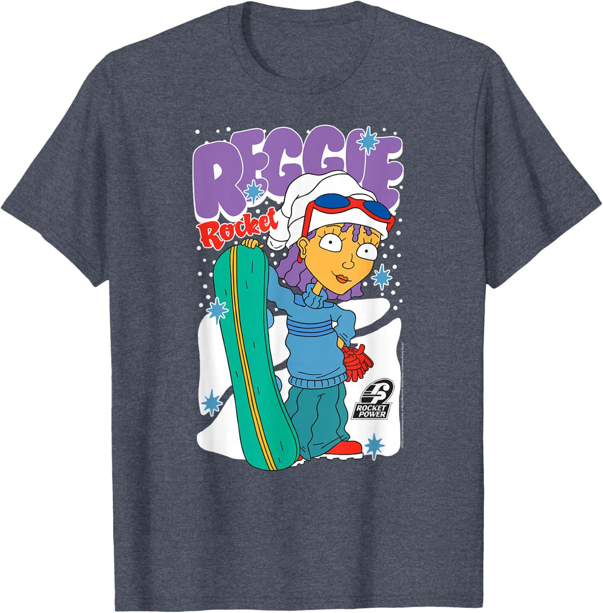 Rocket Power Reggie Snowboarding Retro Cartoon T-Shirt - Heather Blue