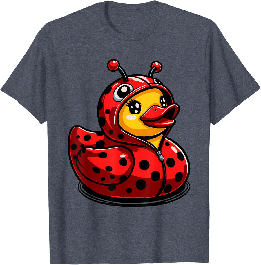 Ladybugs Ducks Ladybug Duck Lady Beetles Duckling T-Shirt - Unisex-Kids, Grey, Small, Short Sleeve, Cartoon, Halloween -
