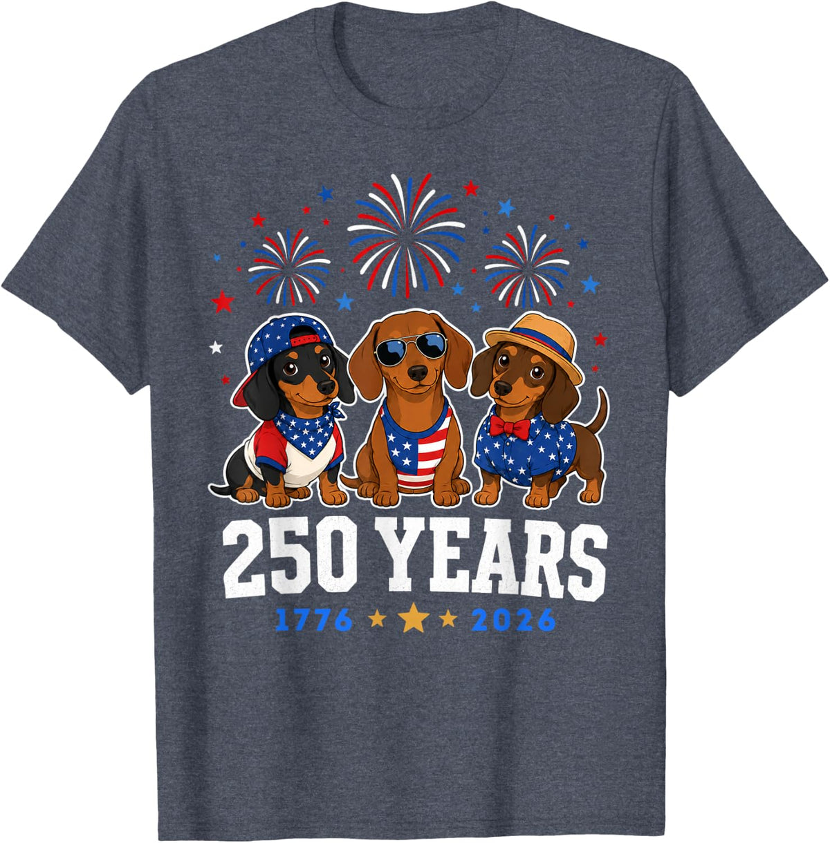 Dachshund 250 Anniversary USA 250th Dachshund 4th of July T-Shirt - Heather Blue