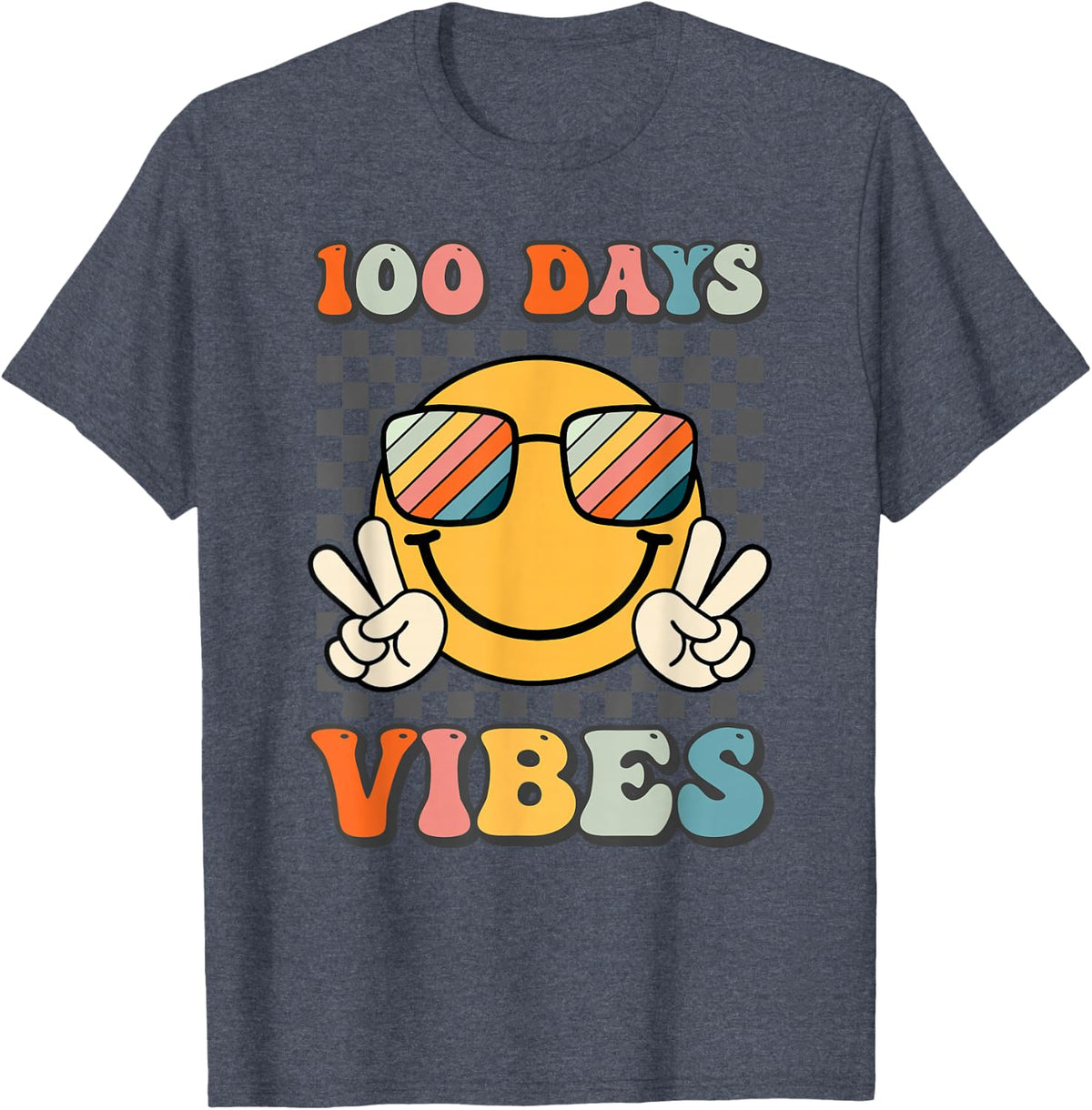 100 Days Vibes 100th Day of School Smile Face Teacher Kids T-Shirt - Heather Blue