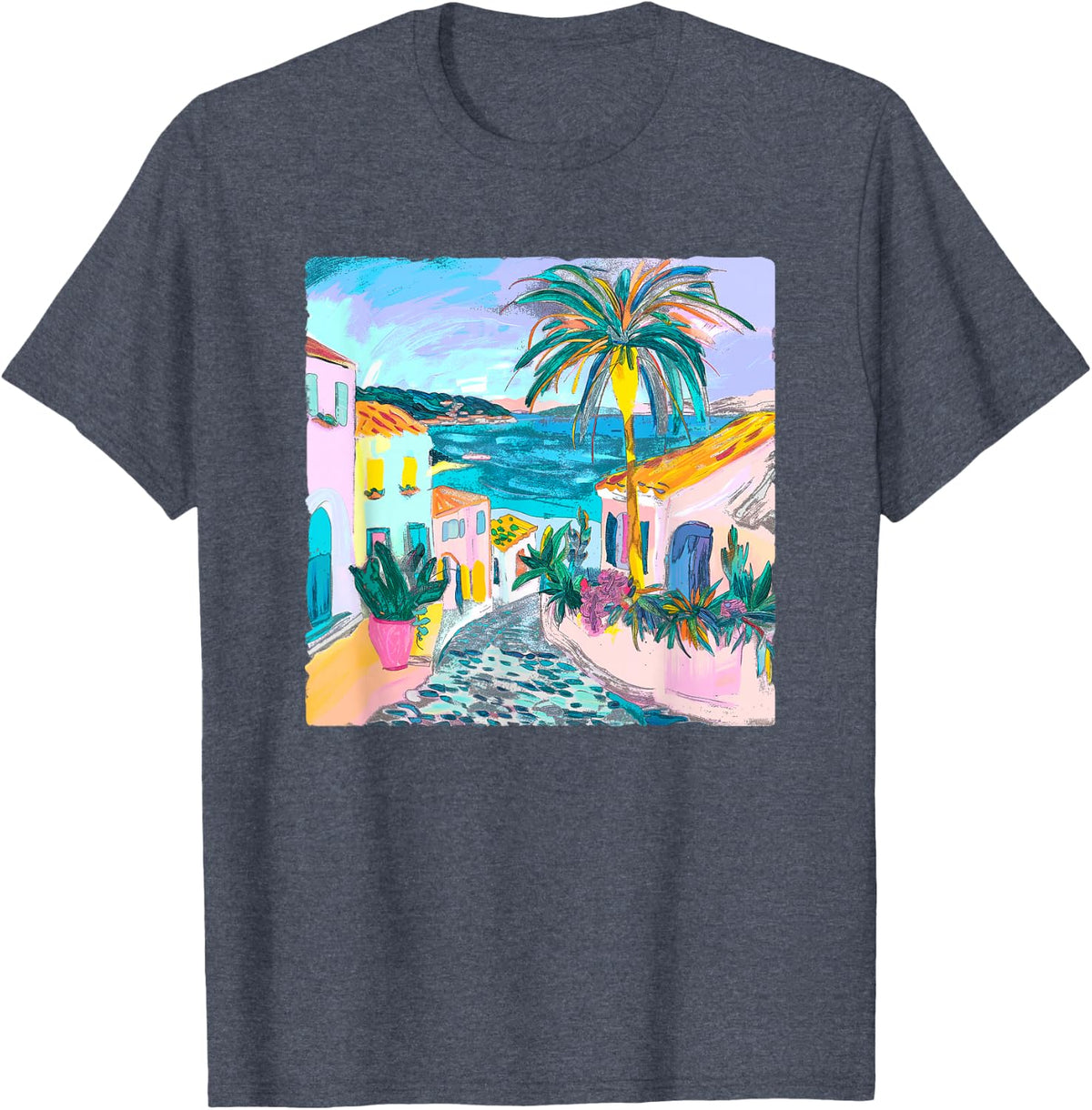 French Riviera Mediterranian Sea France Women Girls Souvenir T-Shirt - Heather Blue