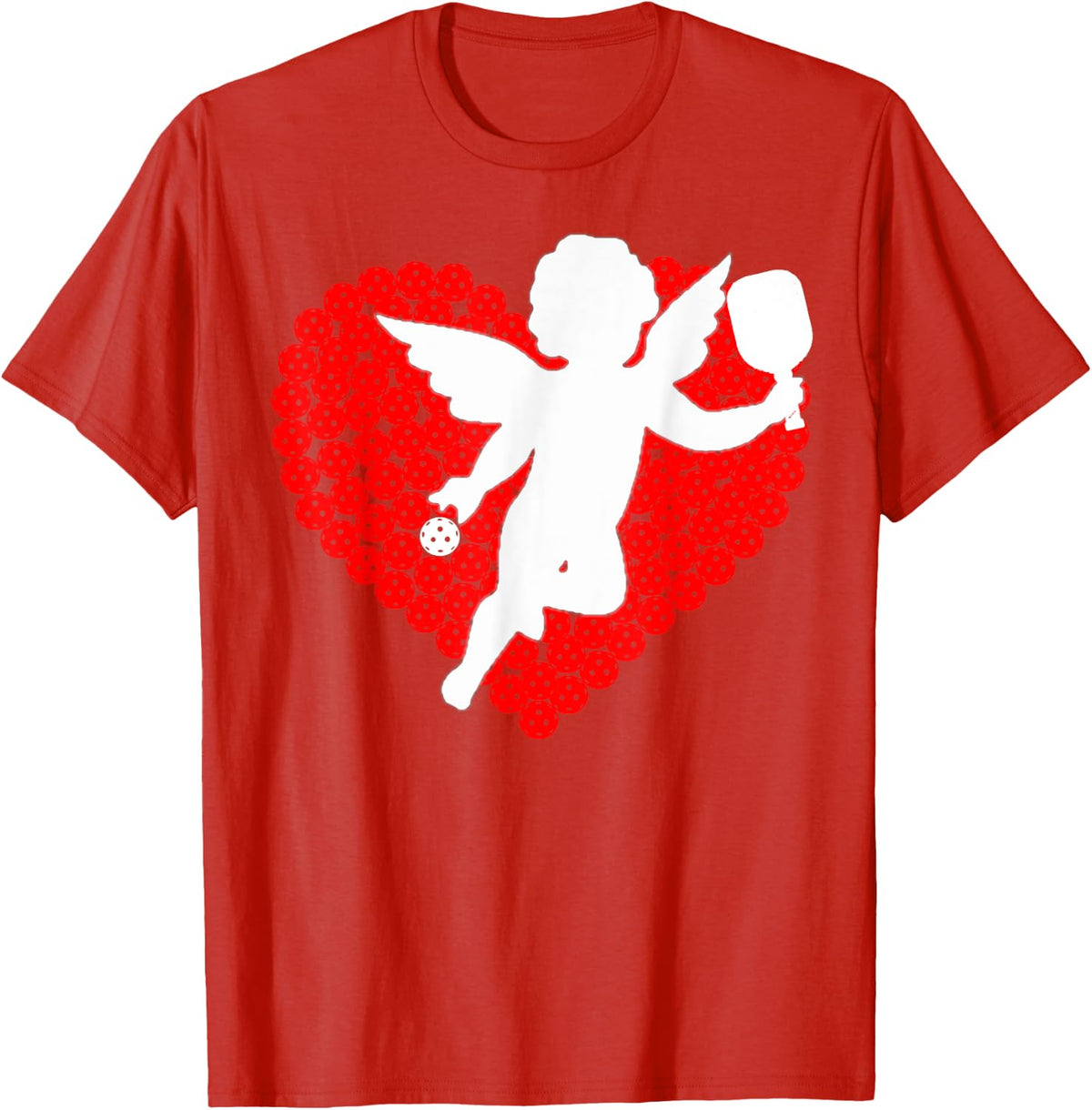 Pickleball Valentine's Day Cupid Heart With Paddle and Ball T-Shirt - Red