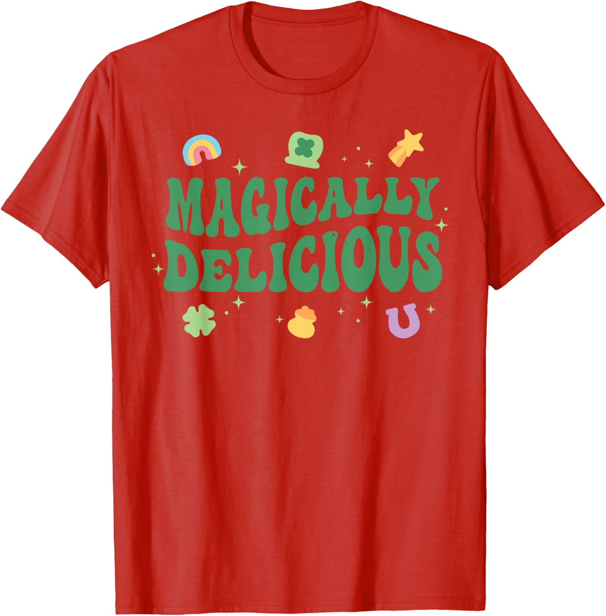Magically Delicious Lucky Charms Groovy St Patricks Day Kids T-Shirt - Red