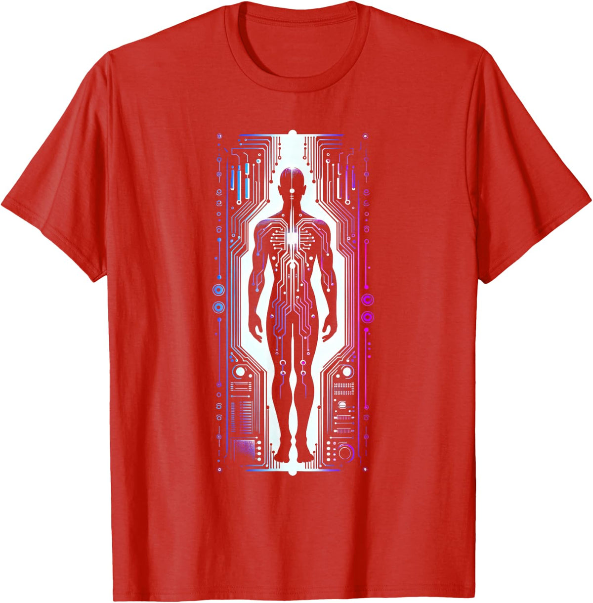 Retro Futuristic Circuit Board Cyberpunk T-Shirt - Red