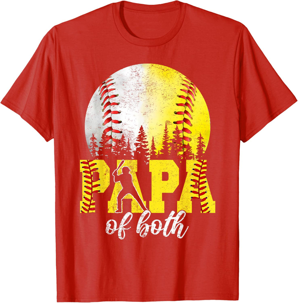 Papa of Both Baseball Softball Papa Vintage Fathers Day T-Shirt - Red
