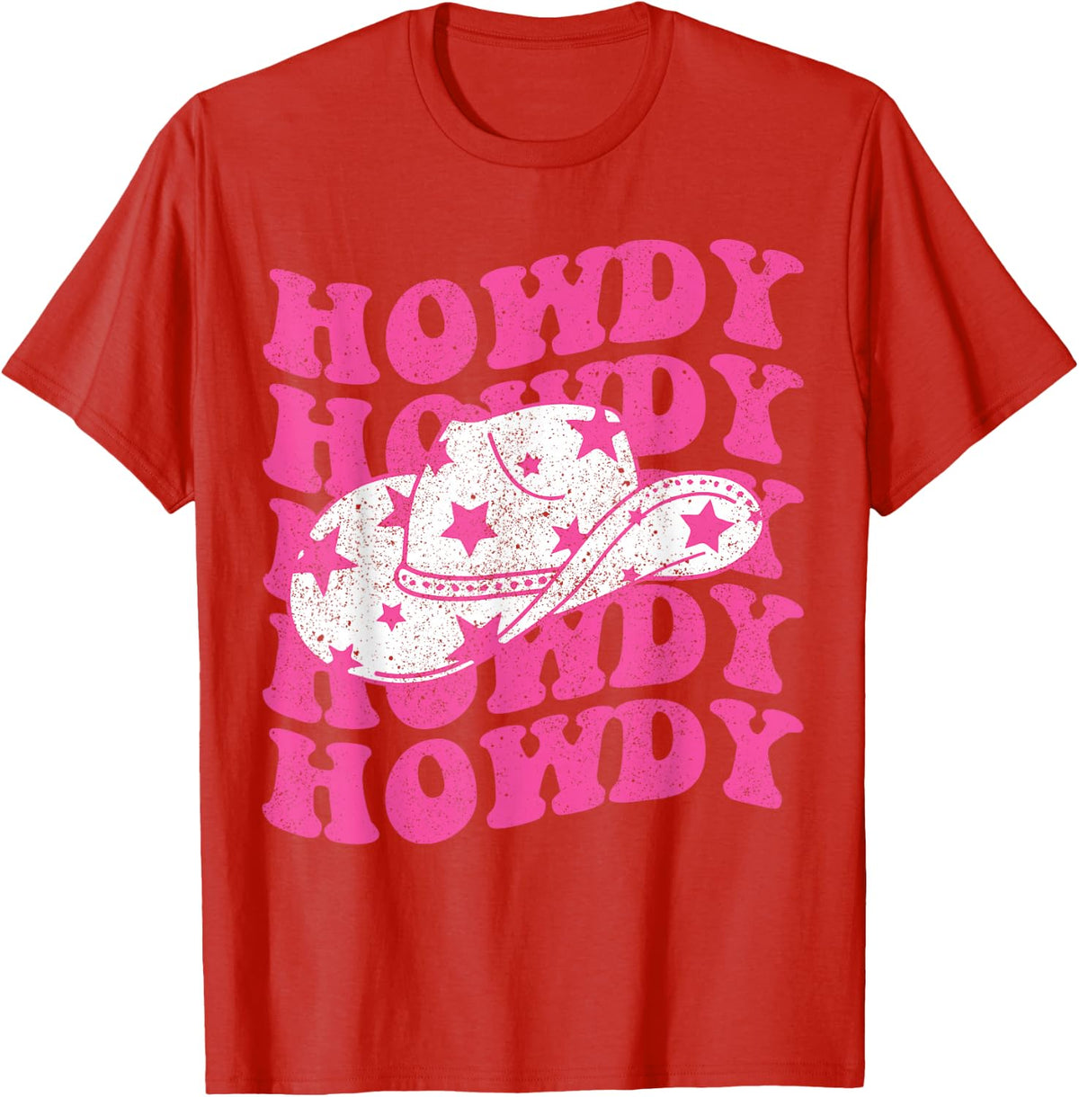 Howdy Southern Western Girl Country Rodeo Pink Cowgirl Women T-Shirt - Red