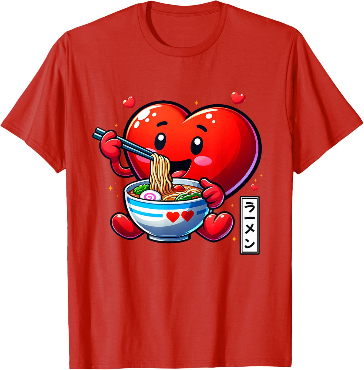 Valentines Heart Ramen Japanese Funny Kawaii Lover Boys Girl T-Shirt - Red