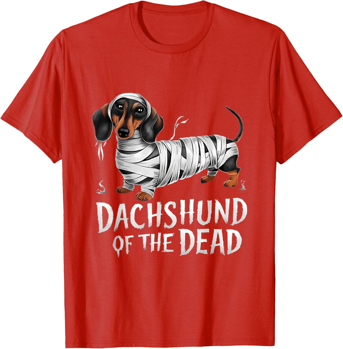 Dachshund of Dead Halloween Mummy Dog T-Shirt - Red