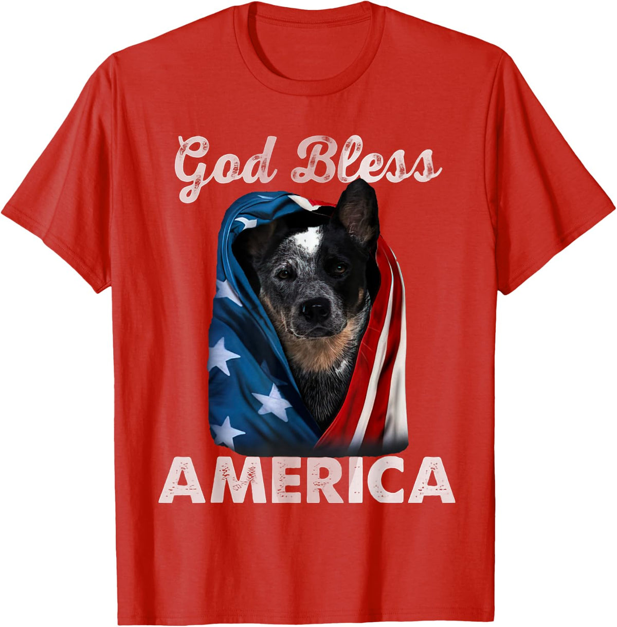 Blue Heeler Dog American USA Flag 4th of July Dog Lover T-Shirt - Red