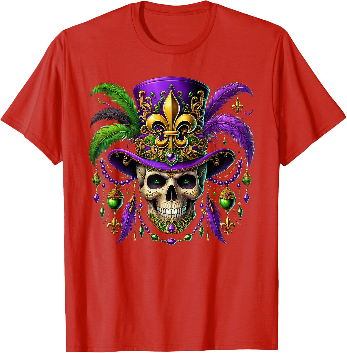 Mardi Gras Costume Sugar Skull Carnival Halloween Witch Men T-Shirt - Red