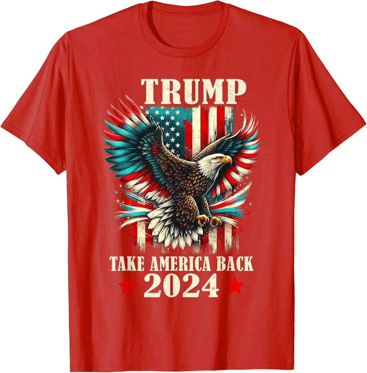 Patriotic Eagle USA Flag Trump 2024 Take America Back T-Shirt - Red