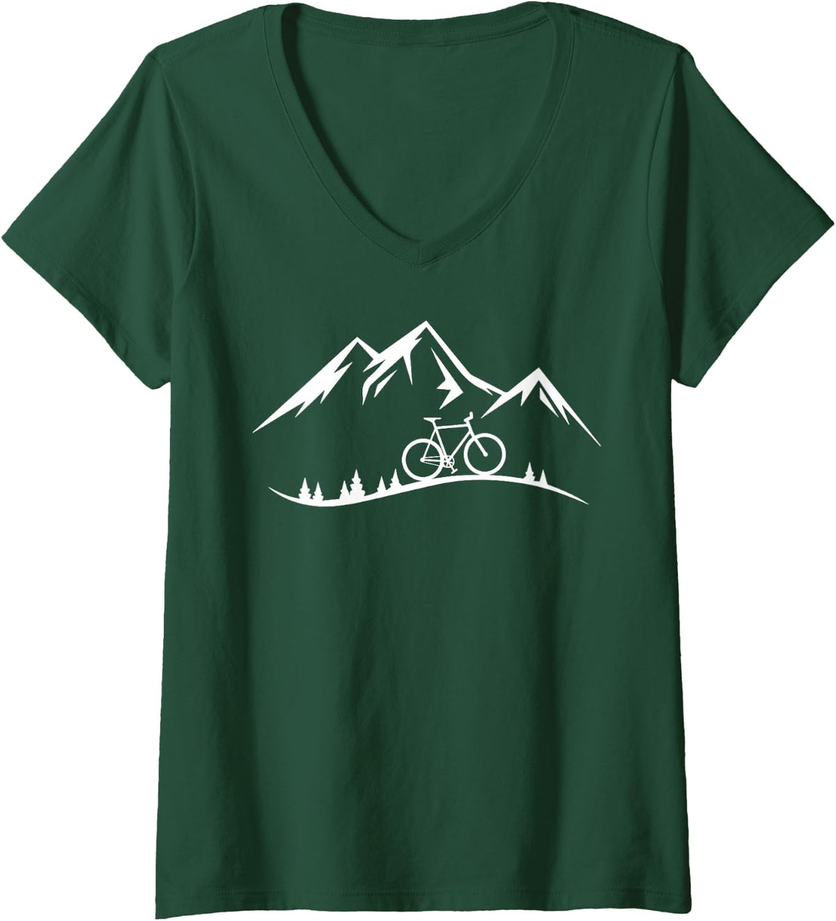 Women's Mountain Bike in the Mountains V-Neck T-Shirt - Dark Green
