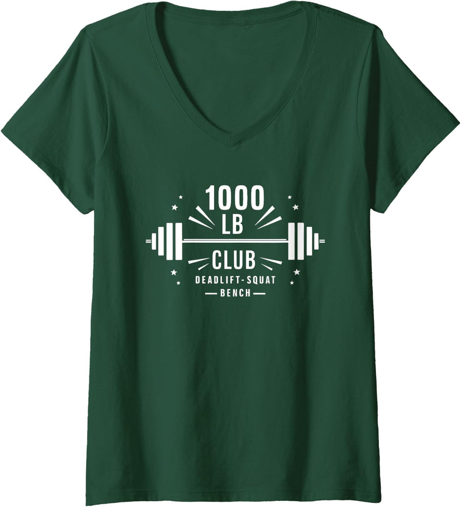 Women's 1000 LB Club Body Building Fitness Workout Gym Weightlifter V-Neck T-Shirt - Dark Green