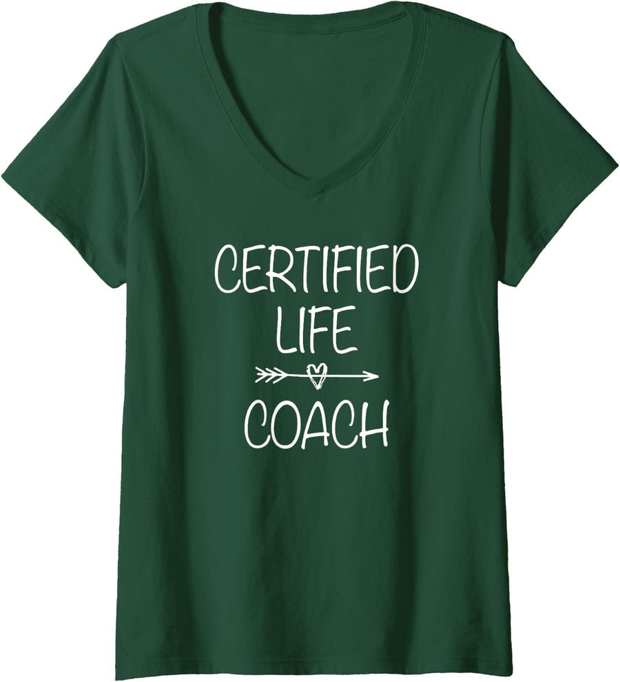 Women's Certified Life Coach Mentor Gift Life Coaching V-Neck T-Shirt - Dark Green