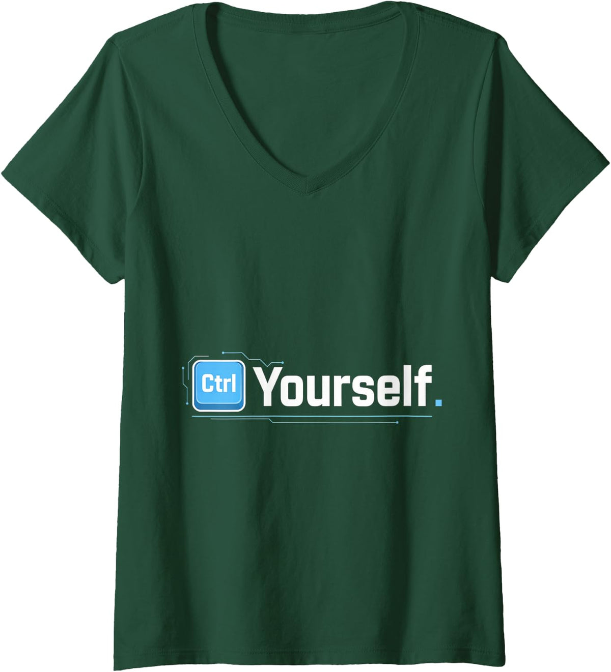 Women's Ctrl Yourself Coding Programmer Keyboard Jokes V-Neck T-Shirt - Dark Green