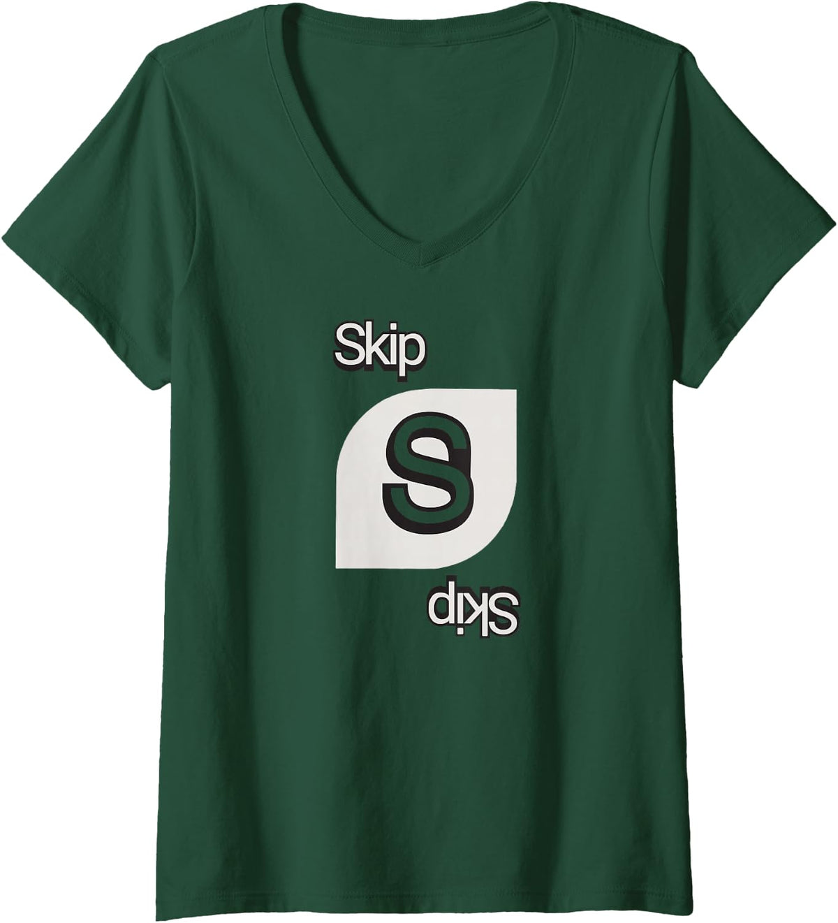 Womens UNO - Sliver Skip Card V-Neck T-Shirt - Dark Green