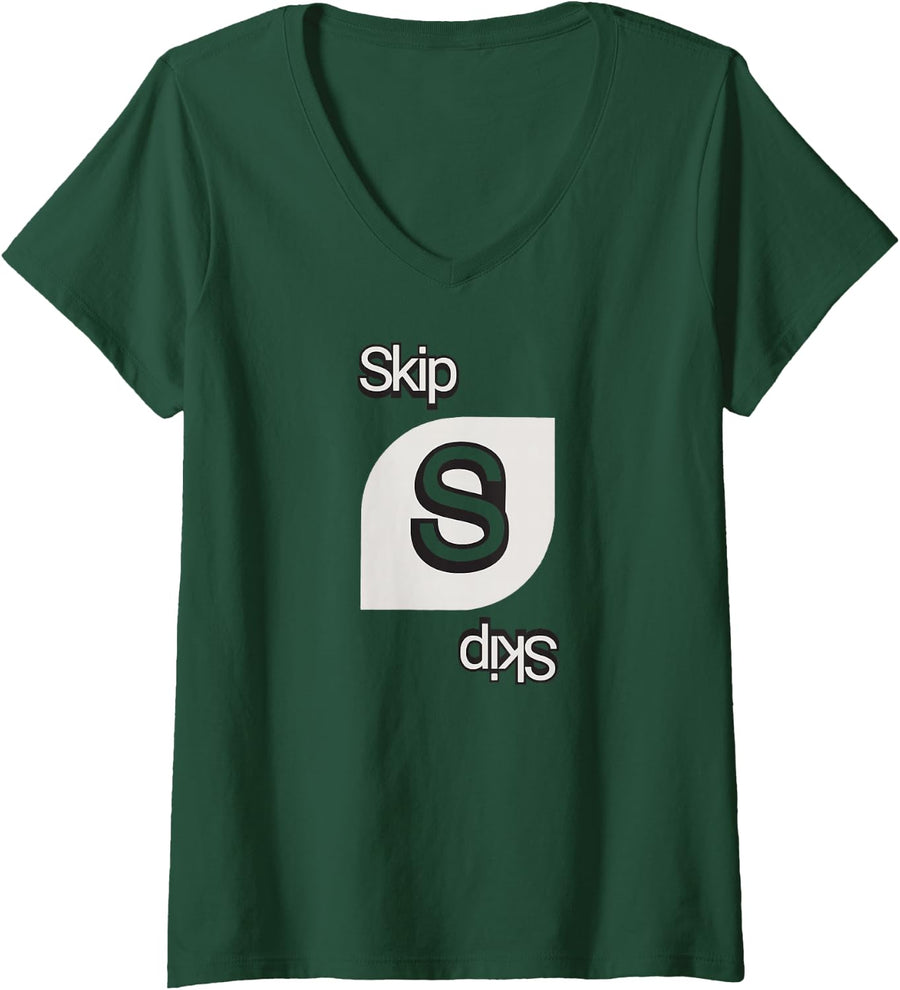 Womens UNO - Sliver Skip Card V-Neck T-Shirt - Dark Green
