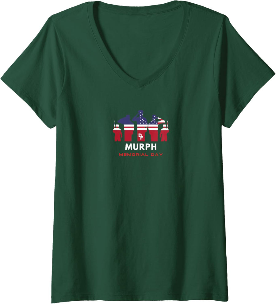 Women's Memorial Day Murphy Workout V-Neck T-Shirt - Dark Green