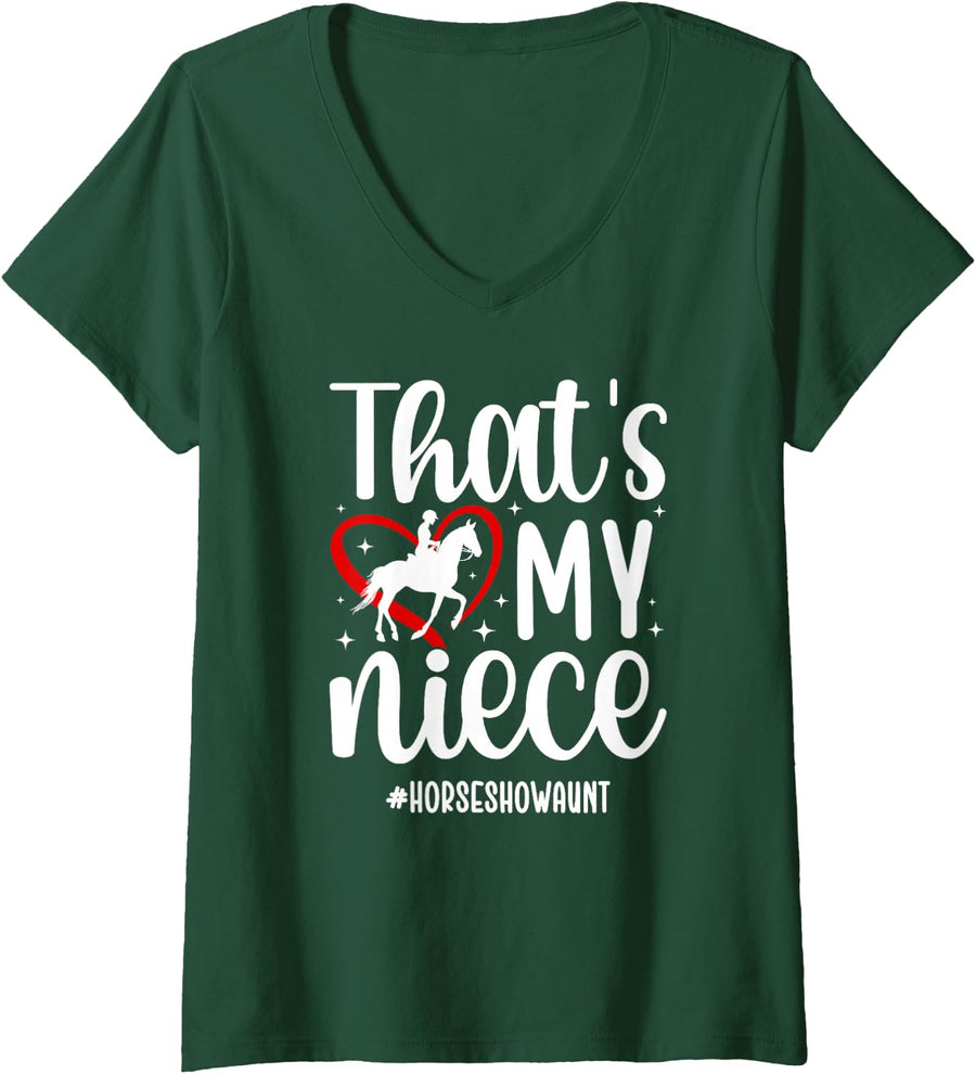Women's Proud Horse Show Aunt Equestrian Aunt Horse Show Auntie V-Neck T-Shirt - Dark Green