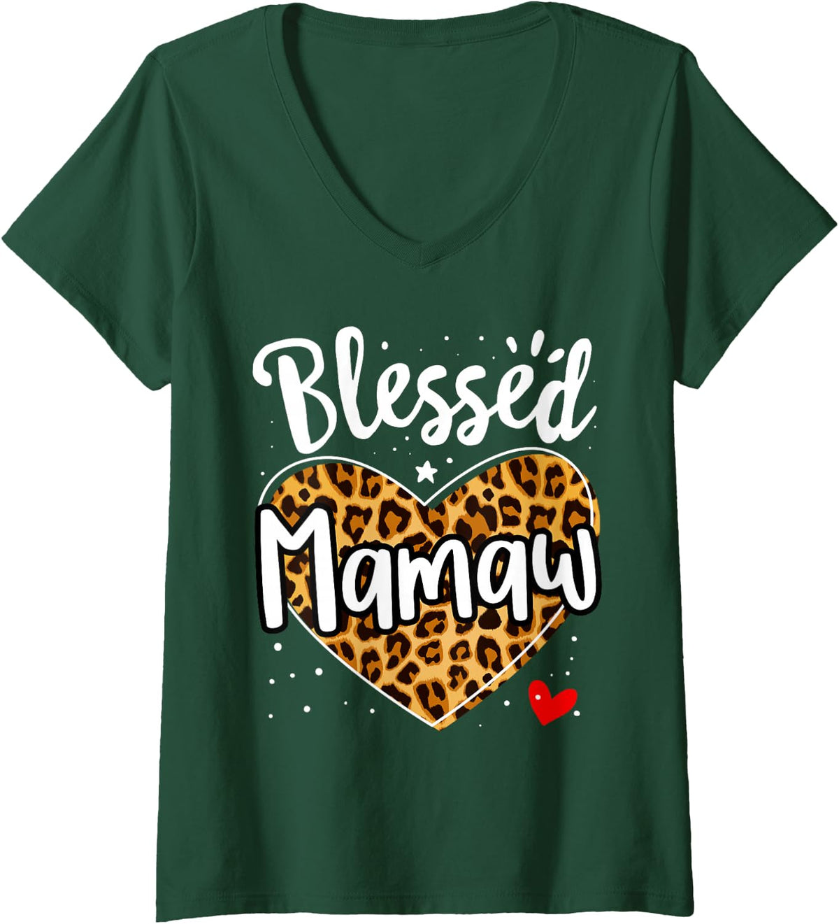 Women's Blessed Mawaw Leopard Print Nana Mother's Day Grandma Mama V-Neck T-Shirt - Dark Green