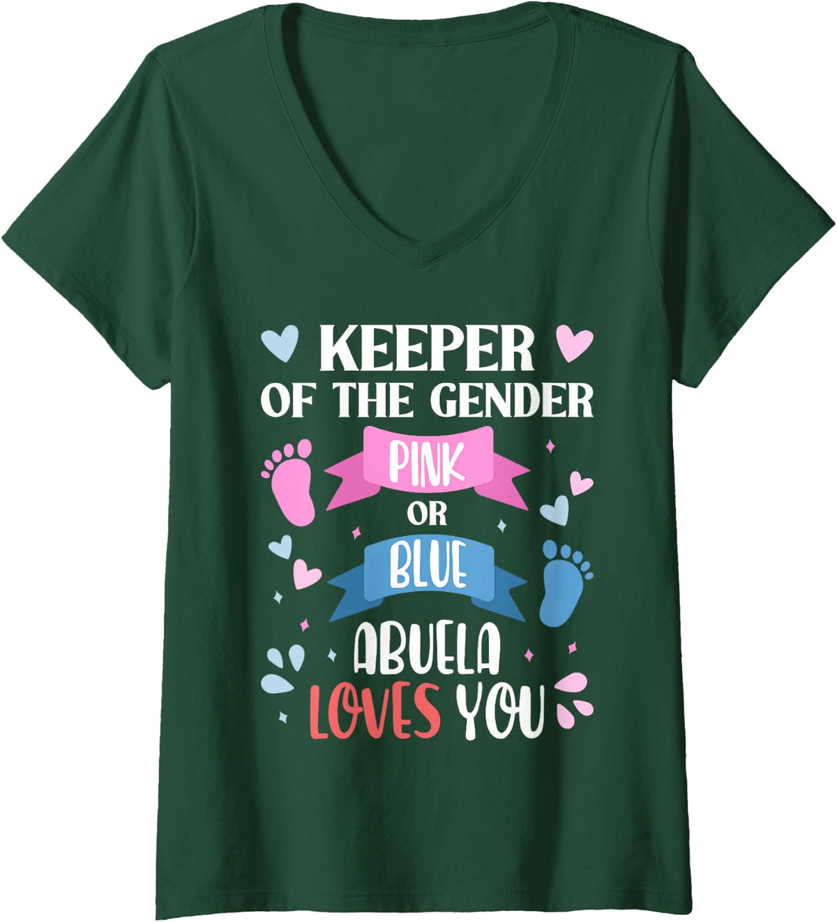 Women's Keeper of The Gender Pink Or Blue Abuela Loves You Grandma V-Neck T-Shirt - Dark Green