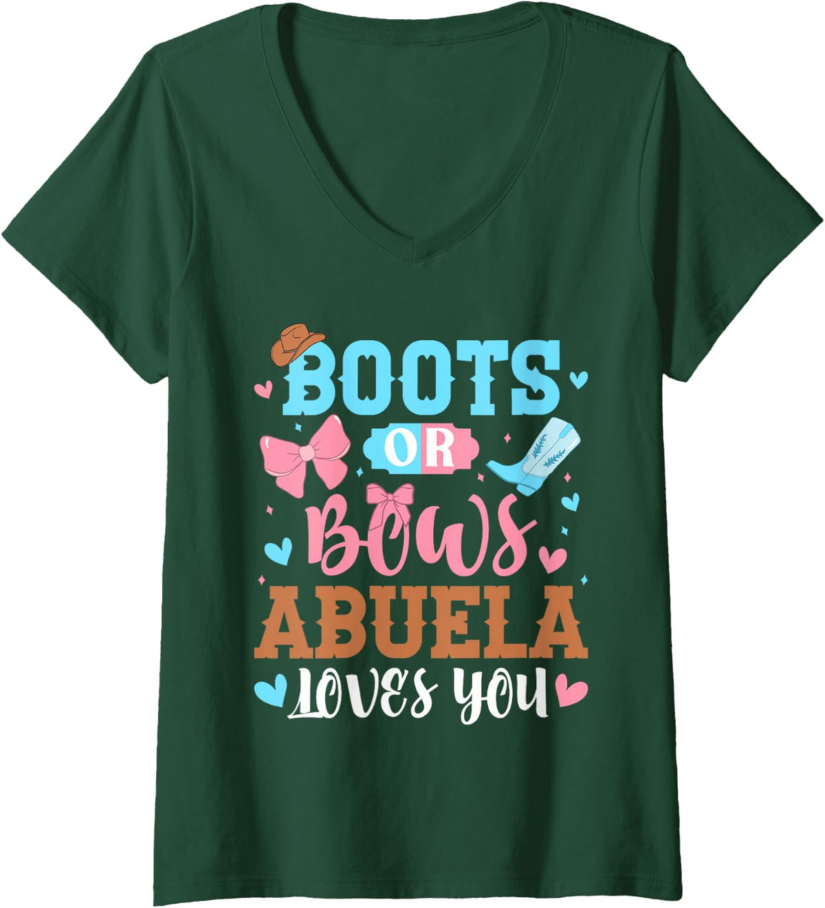 Women's Boots Or Bows Abuela Loves You Gender Reveal Party Grandma V-Neck T-Shirt - Dark Green