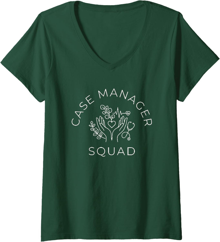 Women's Subtle Artistic Case Manager Social Worker Team Appreciation V-Neck T-Shirt - Dark Green