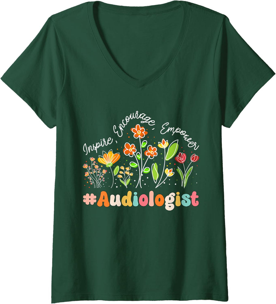 Women's Audiologist Appreciation Week Teacher Back to School V-Neck T-Shirt - Dark Green
