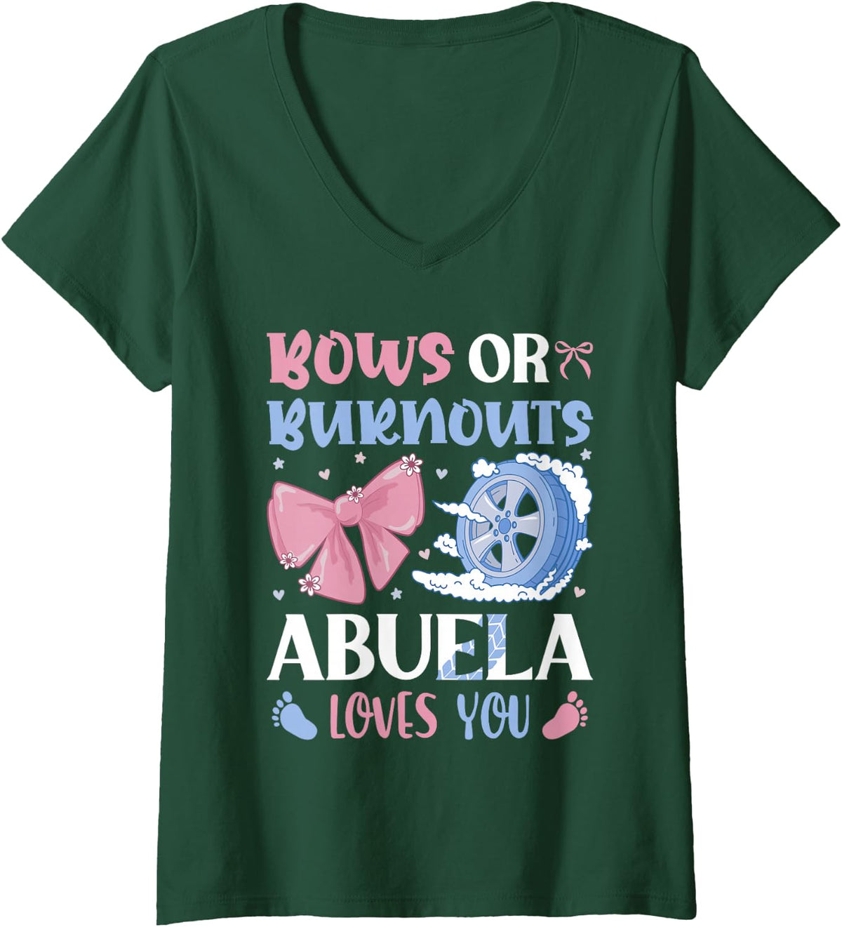 Women's Burnouts Or Bows Abuela Loves You Gender Reveal Cute Grandma V-Neck T-Shirt - Dark Green