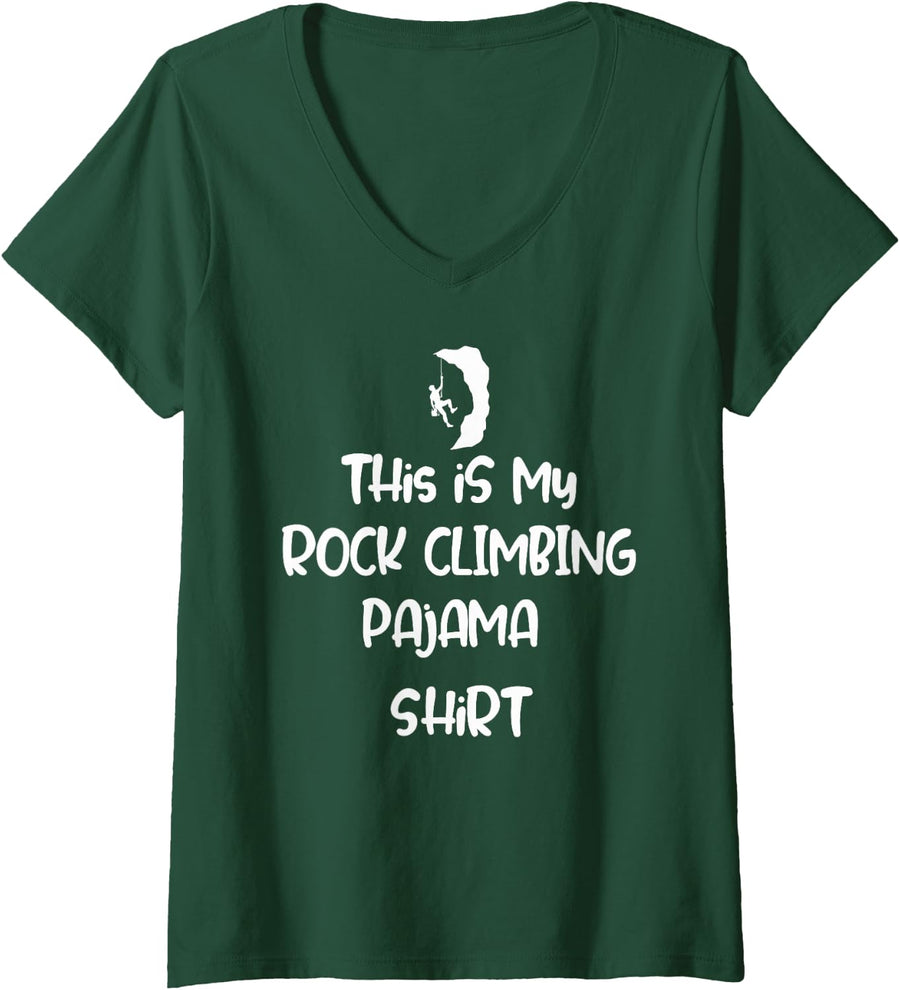 Women's This is My Rock Climbing Pajama Shirt Adventure Graphic Tee V-Neck T-Shirt - Dark Green