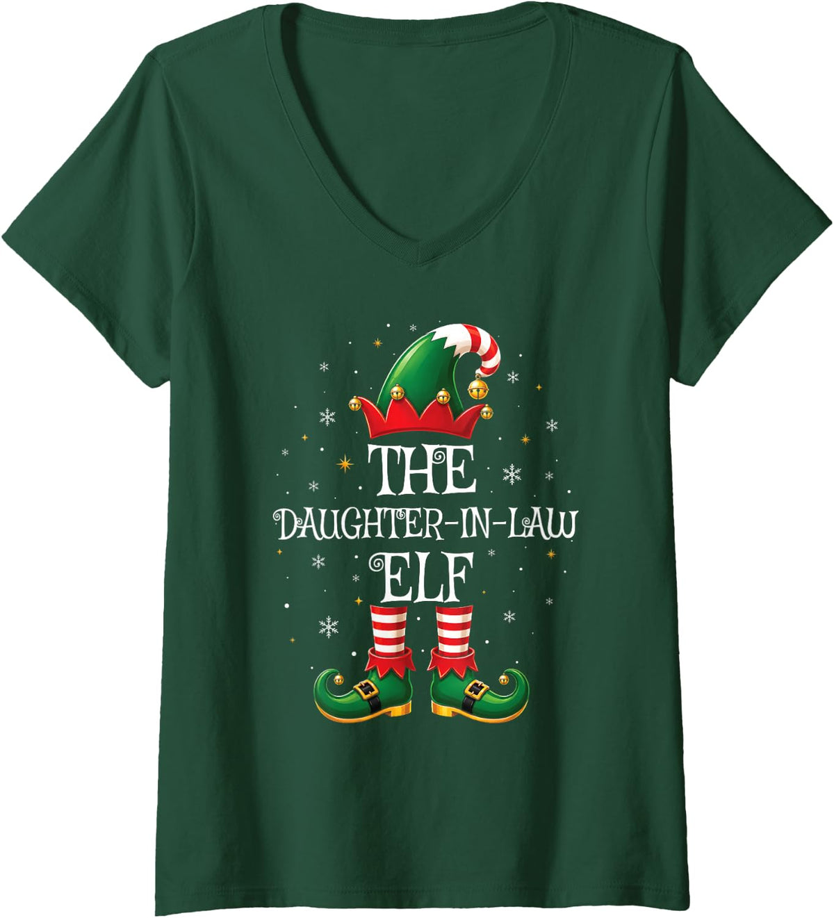 Women's Elf Group Matching Family Christmas Daughter-in-Law Elf Xmas V-Neck T-Shirt - Dark Green