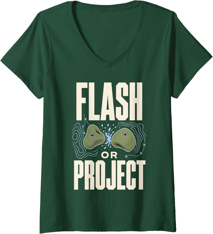 Women's Flash Or Project Climbing Bouldering Climber V-Neck T-Shirt - Dark Green