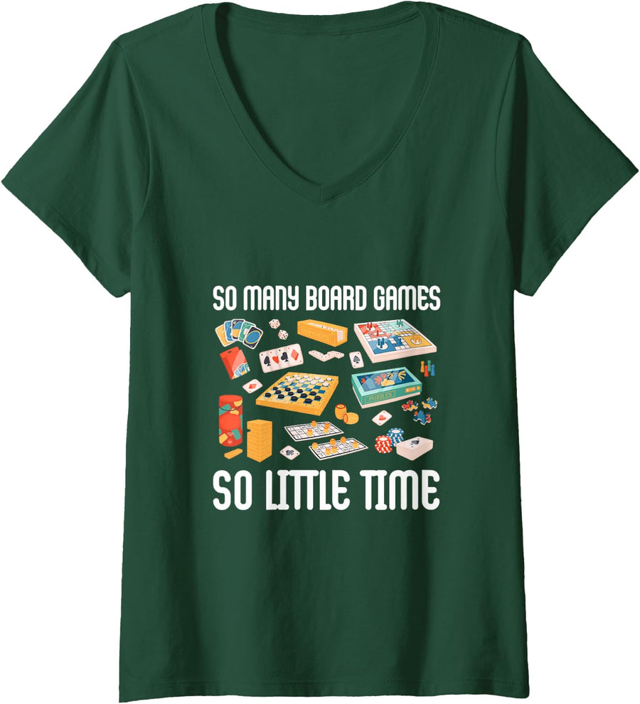Women's So Many Board Games So Little Time Funny Board Gaming V-Neck T-Shirt - Dark Green