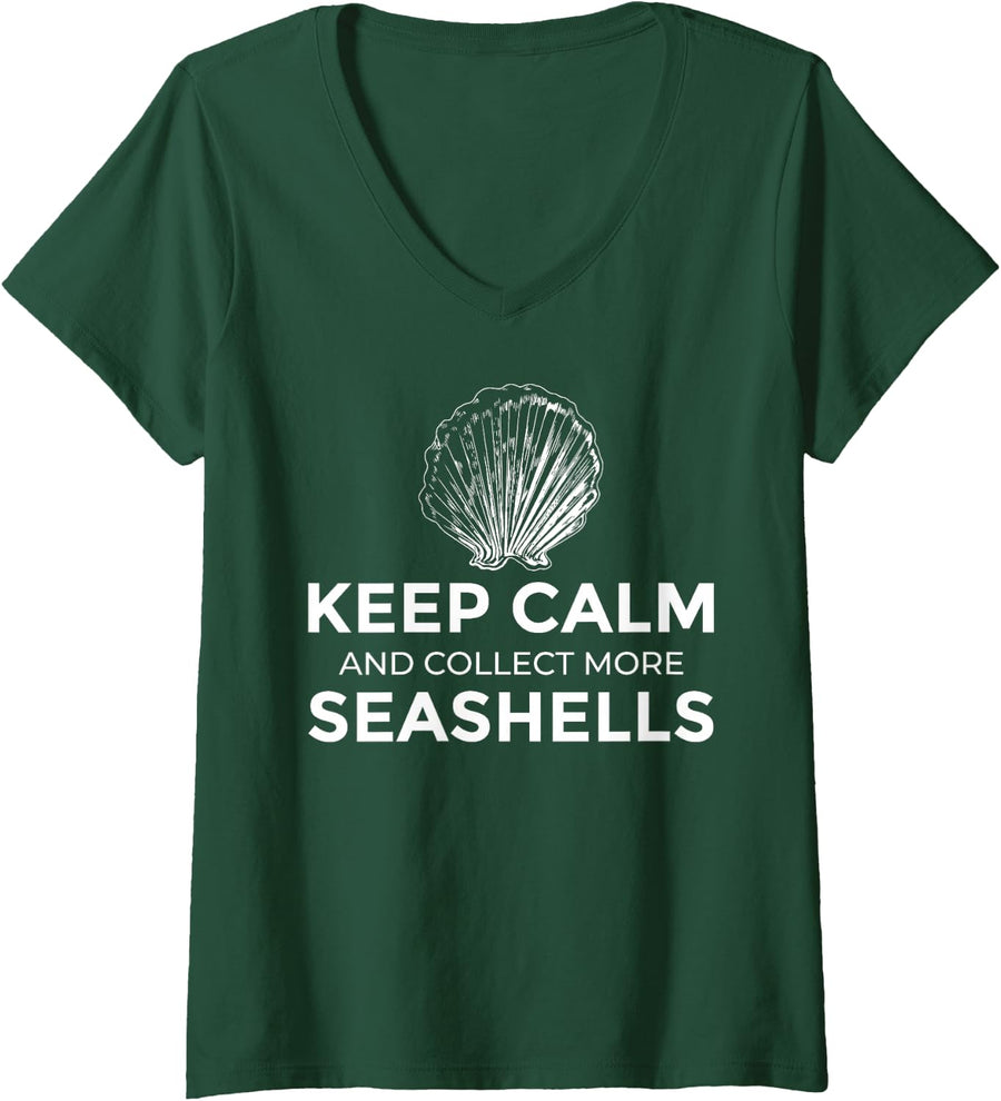Women's Beachcombers Camping and Conches - Keep Calm and Collect V-Neck T-Shirt - Dark Green