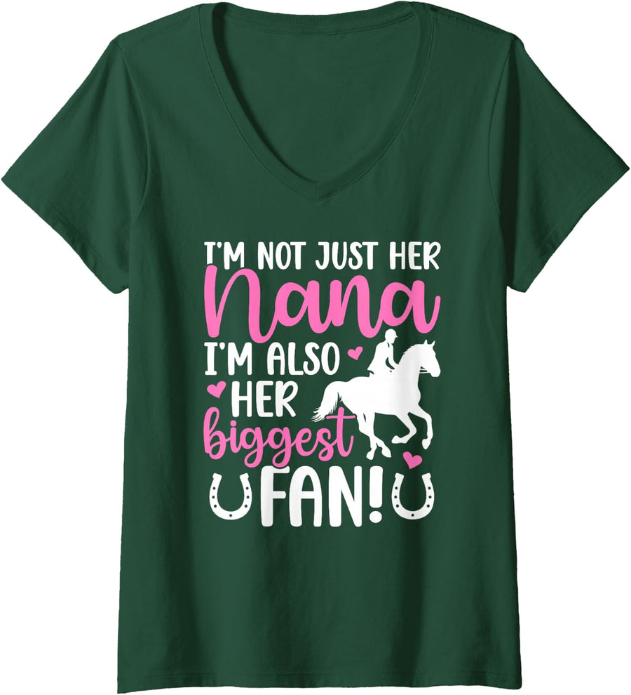 Women's Proud Horse Show Nana Equestrian Nana Grandma V-Neck T-Shirt - Dark Green