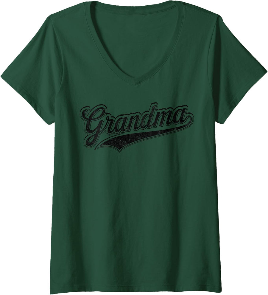 Women's Grandma Vintage Style Mother’s Day Grandmother Women Novelty V-Neck T-Shirt - Dark Green