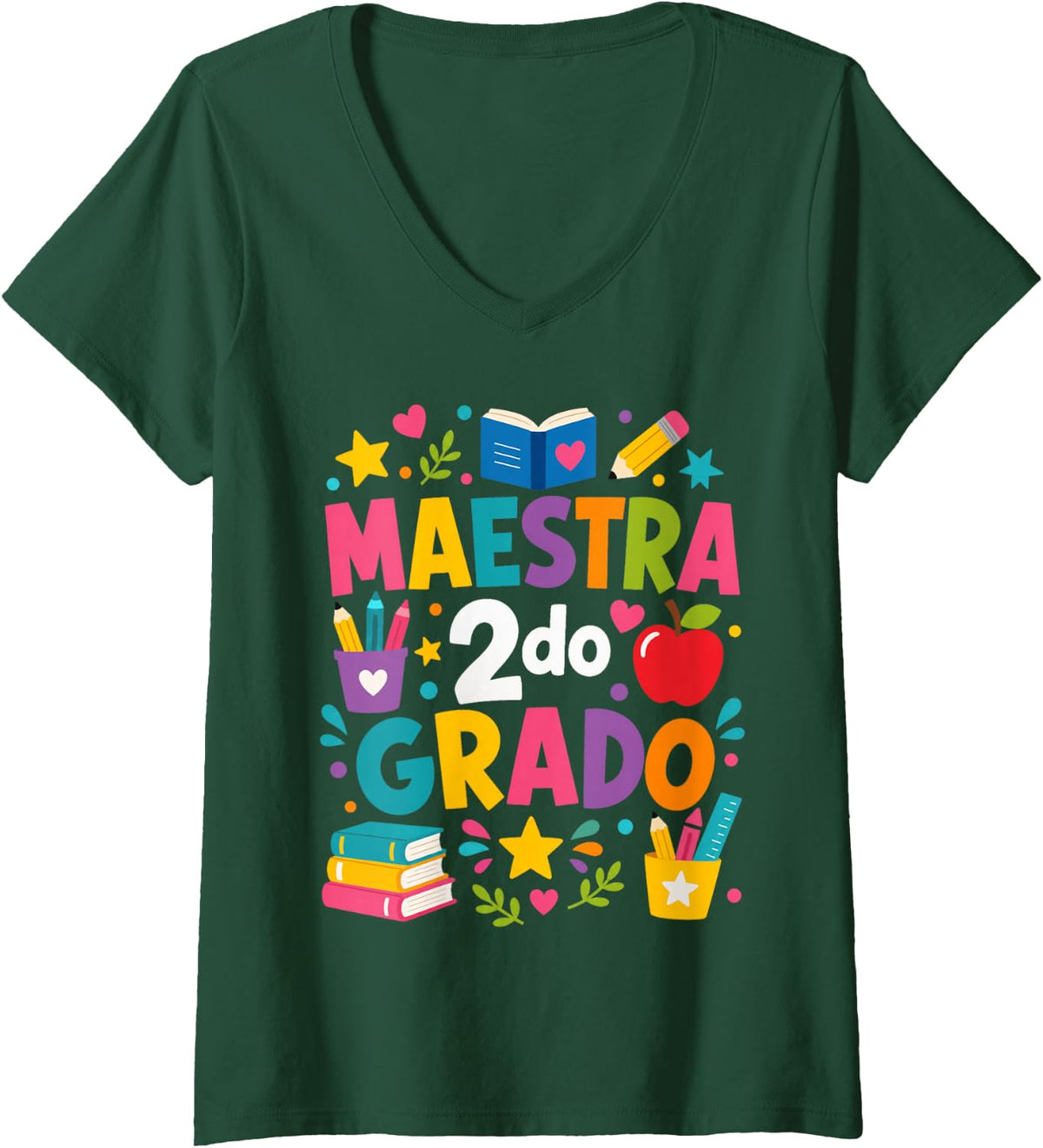 Women's Maestra Bilingue Segundo Grado 2nd Grade Teacher V-Neck T-Shirt - Dark Green