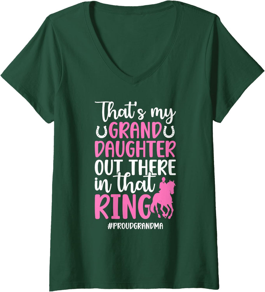 Women's Proud Grandma Horse Show Grandma Equestrian Grandmother V-Neck T-Shirt - Dark Green