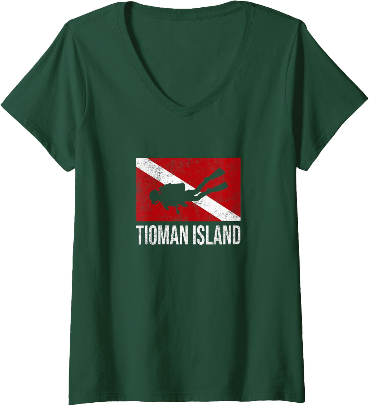 Women's Tioman Island Scuba Diving Diver Dive Flag Gift V-Neck T-Shirt - Dark Green