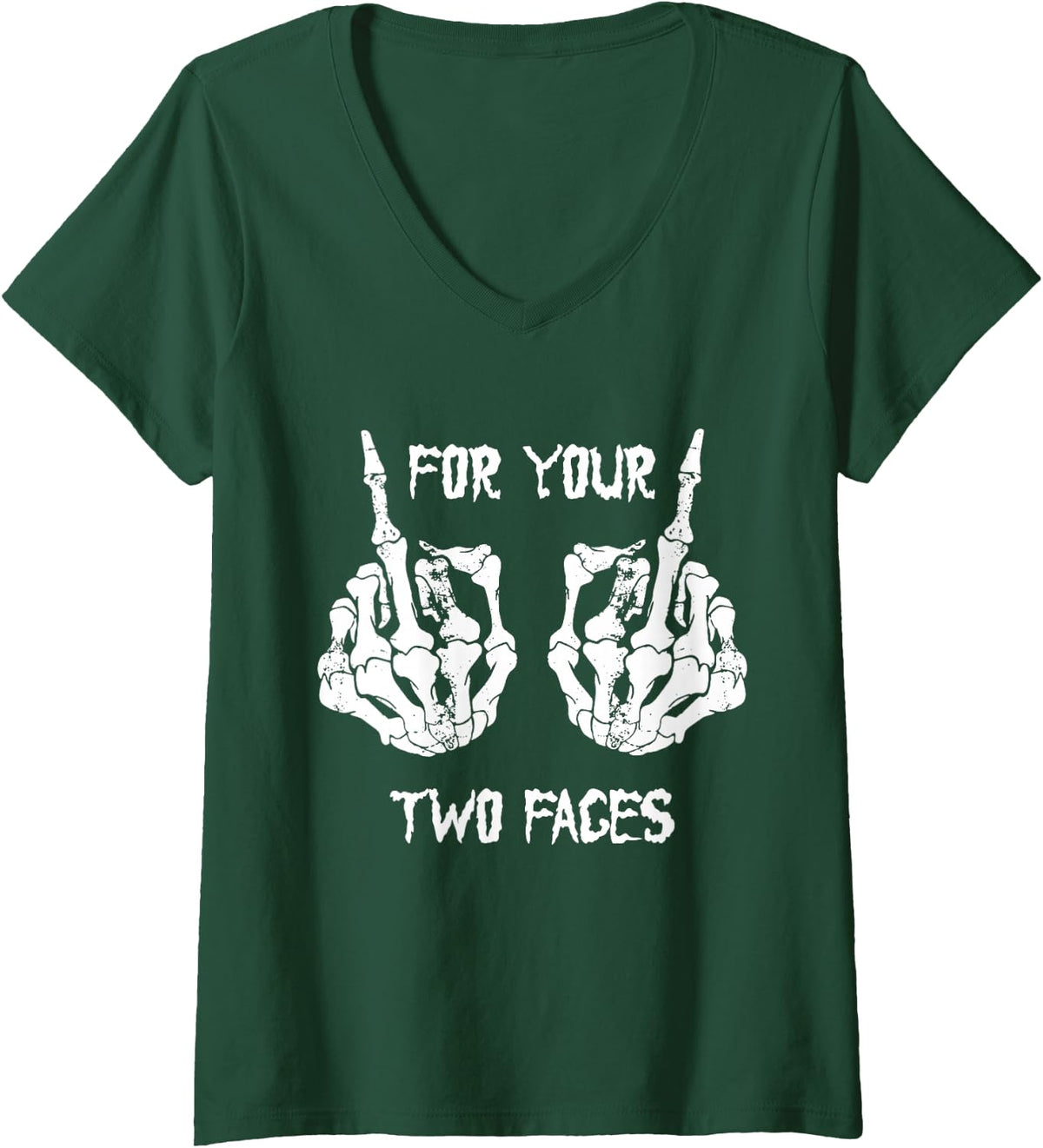 Women's for Your Two Faces Skeleton Aesthetic Clothes Goth E Girl V-Neck T-Shirt - Dark Green