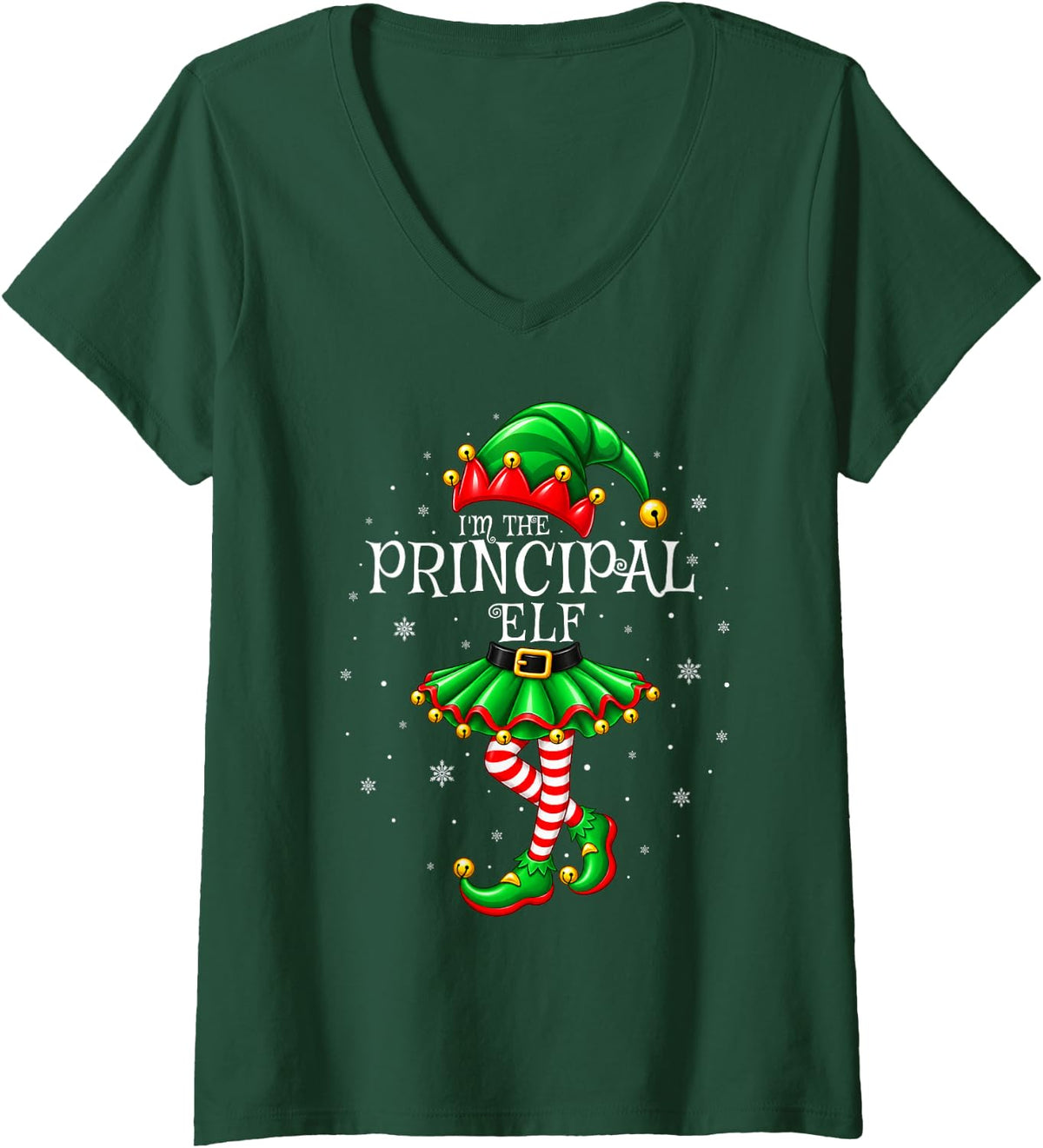 Women's Principal Elf Christmas Men Women Elf Squad Xmas Family V-Neck T-Shirt - Dark Green
