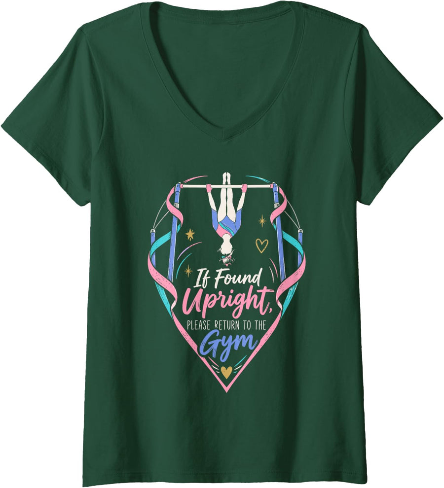 Women's Funny Gymnastics If Found Upright Please for Women Gymnast V-Neck T-Shirt - Dark Green