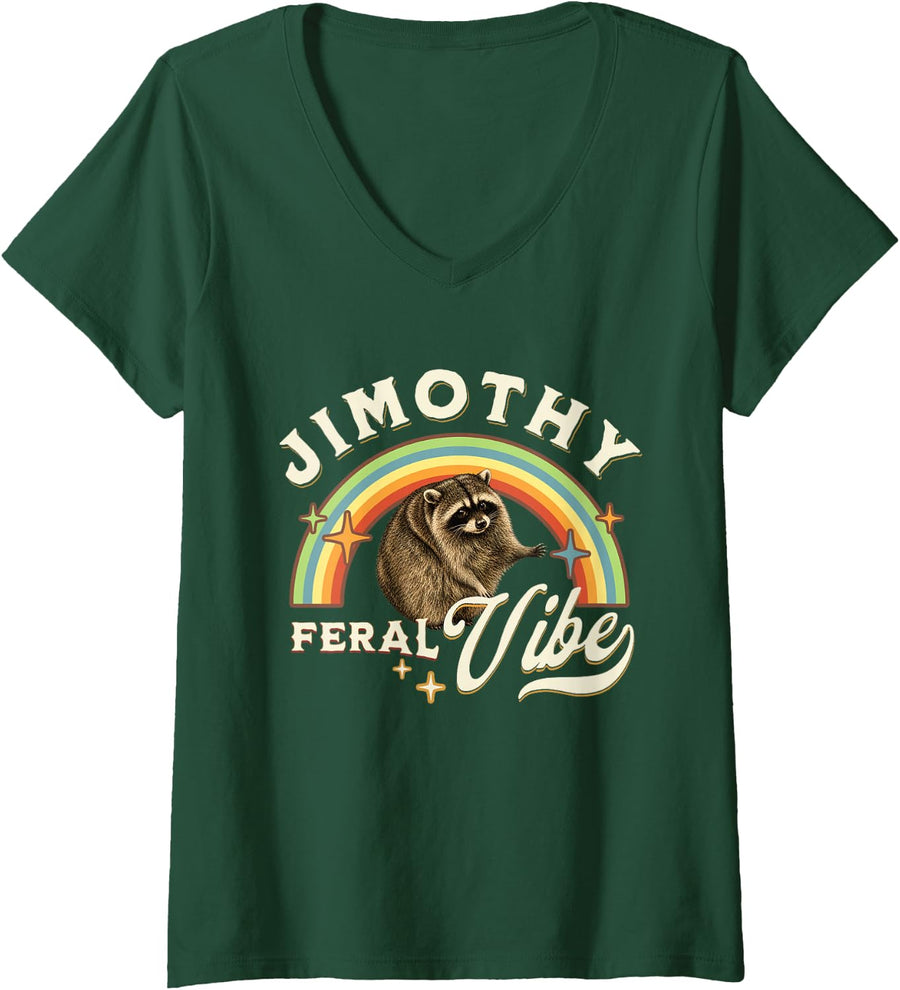 Women's Jimothy Feral Vibe for Retro Seattle Raccoon Lover Women V-Neck T-Shirt - Dark Green