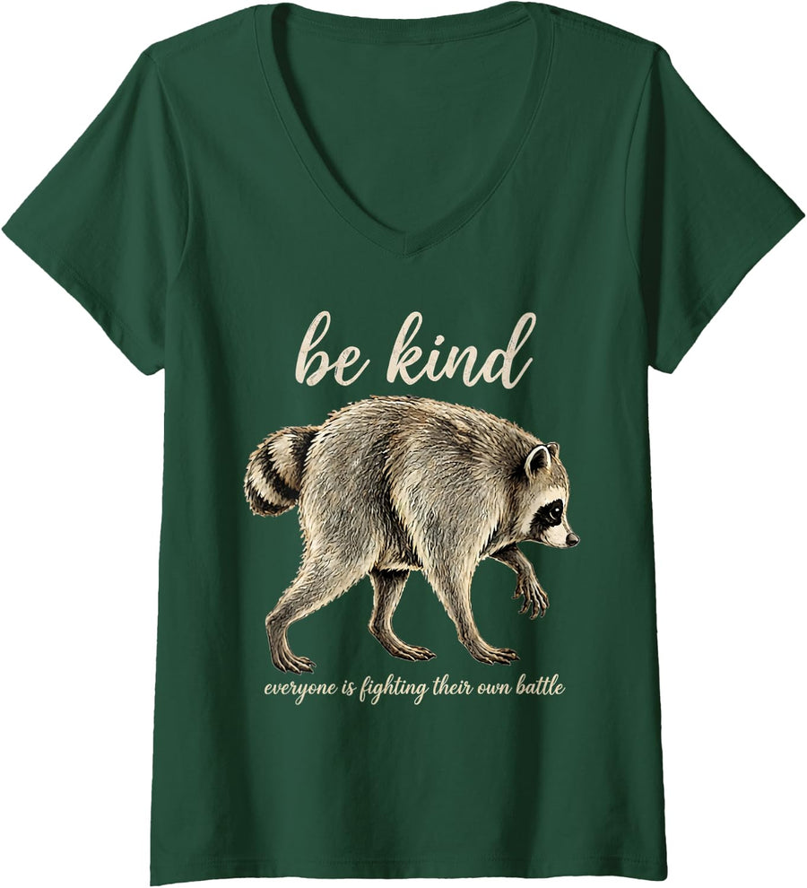 Women's Jimothy Viral Raccoon Meme Be Kind Funny Jimothy Meme V-Neck T-Shirt - Dark Green