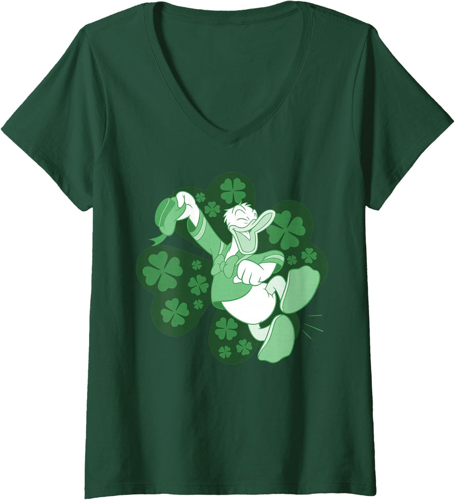 Women's Disney Mickey and Friends St. Patrick's Day Donald Duck V-Neck T-Shirt - Dark Green