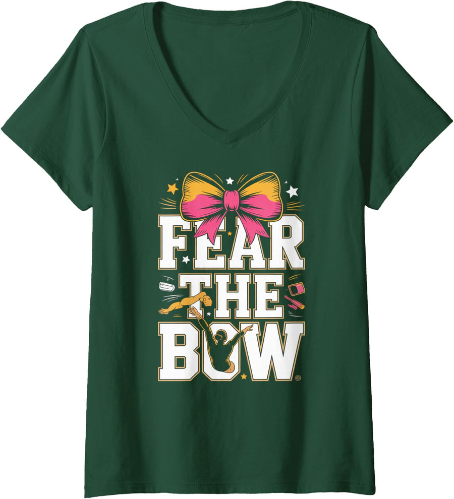 Women's Fear The Bow Archery Queen Women Archer Strength V-Neck T-Shirt - Dark Green
