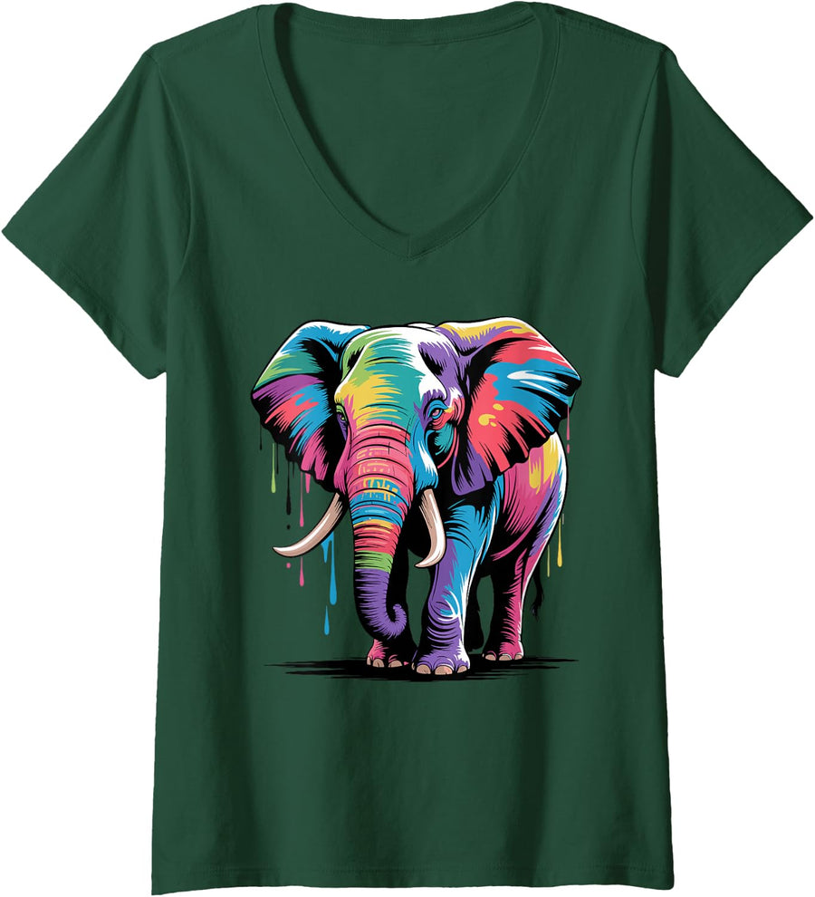 Women's Cool Elephant Art for Men Women Kids Elephant Lover Elephant V-Neck T-Shirt - Dark Green