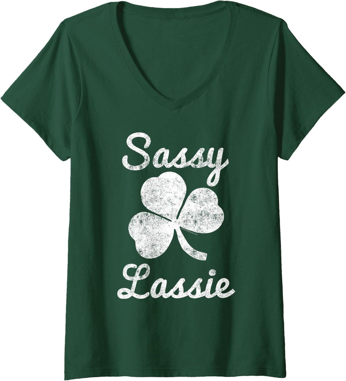 Women's Sassy Lassie Vintage Cute Funny Girl Women St Patricks Day V-Neck T-Shirt - Dark Green